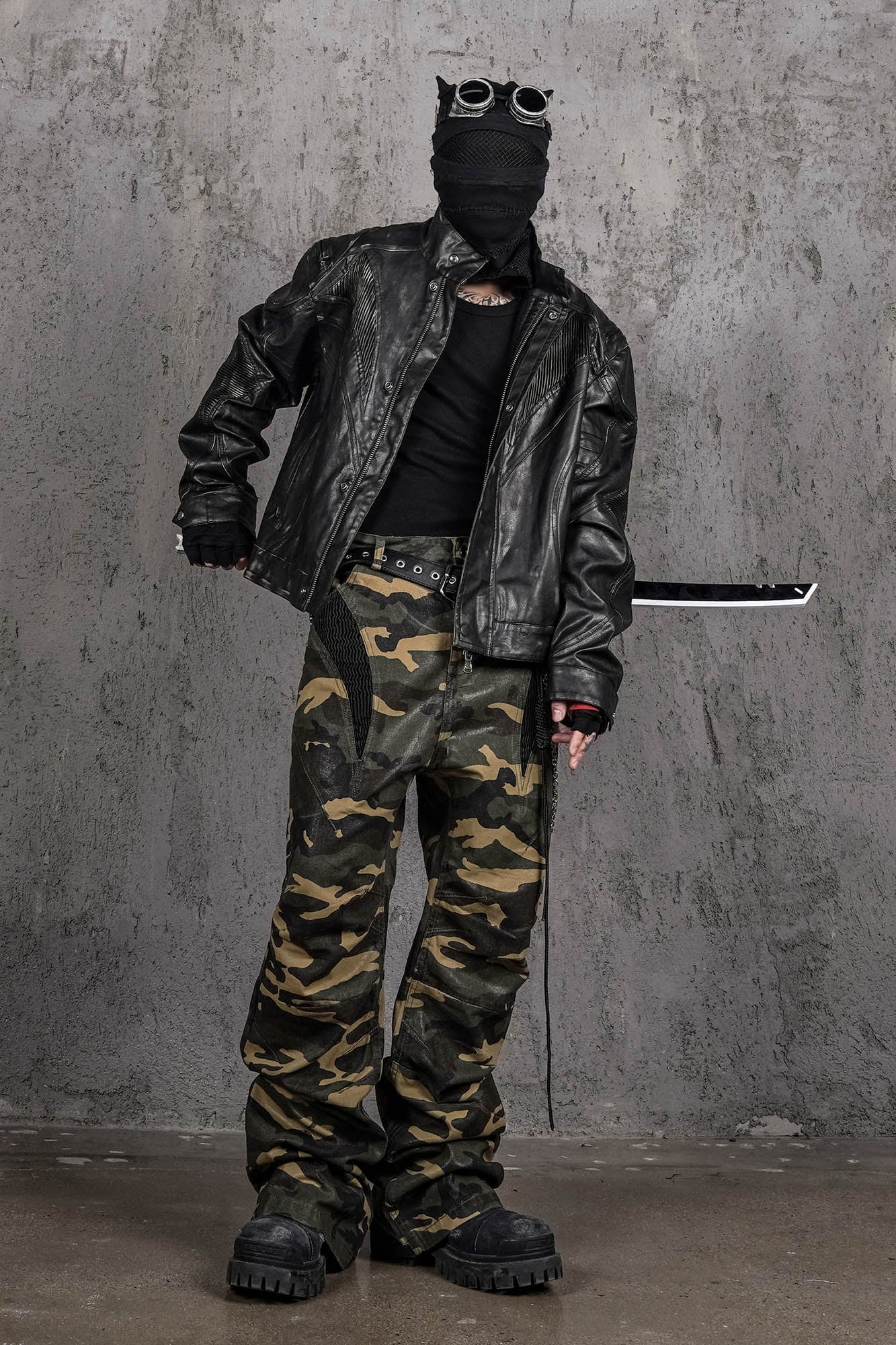 UNDERWATER Distressed Midnight Fang Faux Leather Biker Jacket