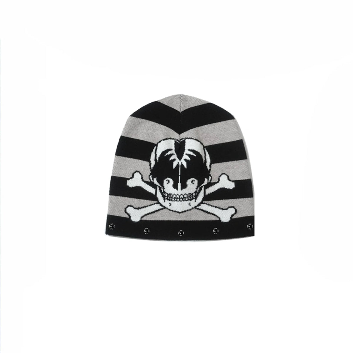 NOTHINGNESS WORLD Striped Skull Jacquard Studded Beanie