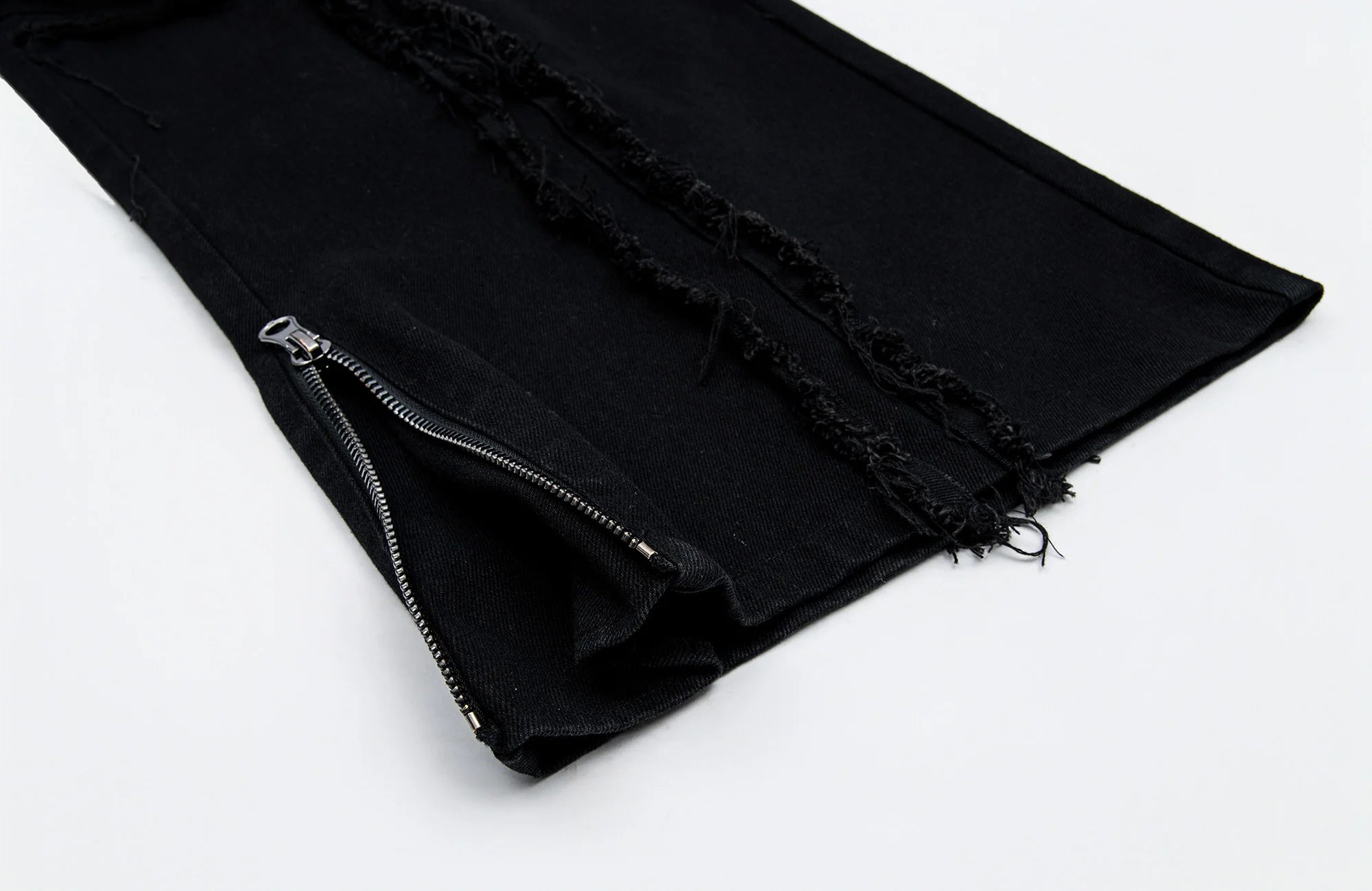 MOGONGSHE Detachable PU Drape  Frayed Cross Jeans