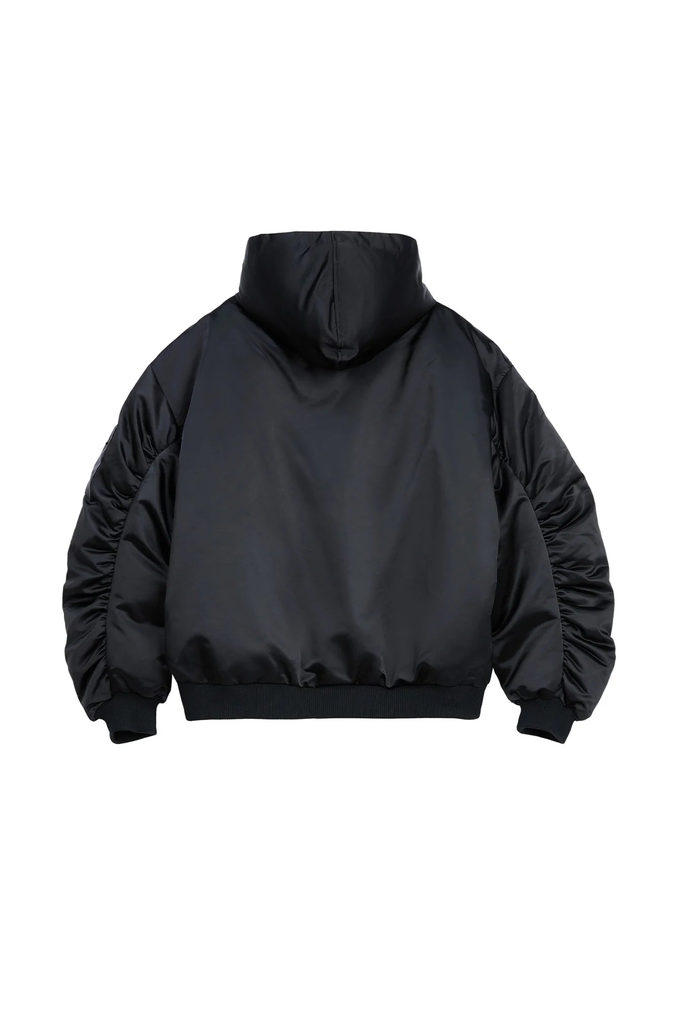 VANN VALRENCE Ruched Sleeve Oversized Hooded Down Jacket