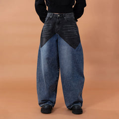 CLP Distressed Contrast-Panel Oversized Jeans