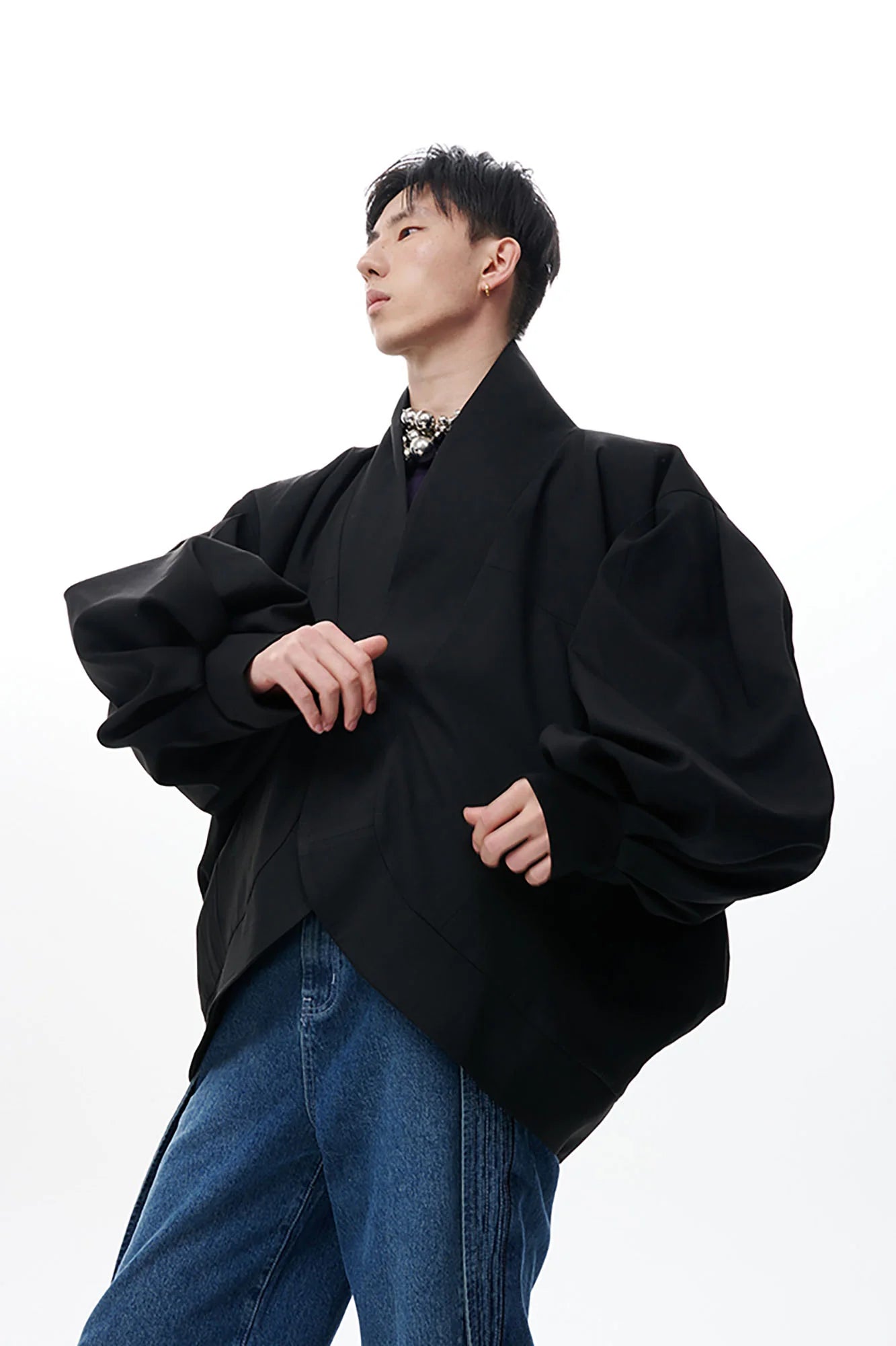 TUIMU Structured Lantern Sleeve Oversized Jacket