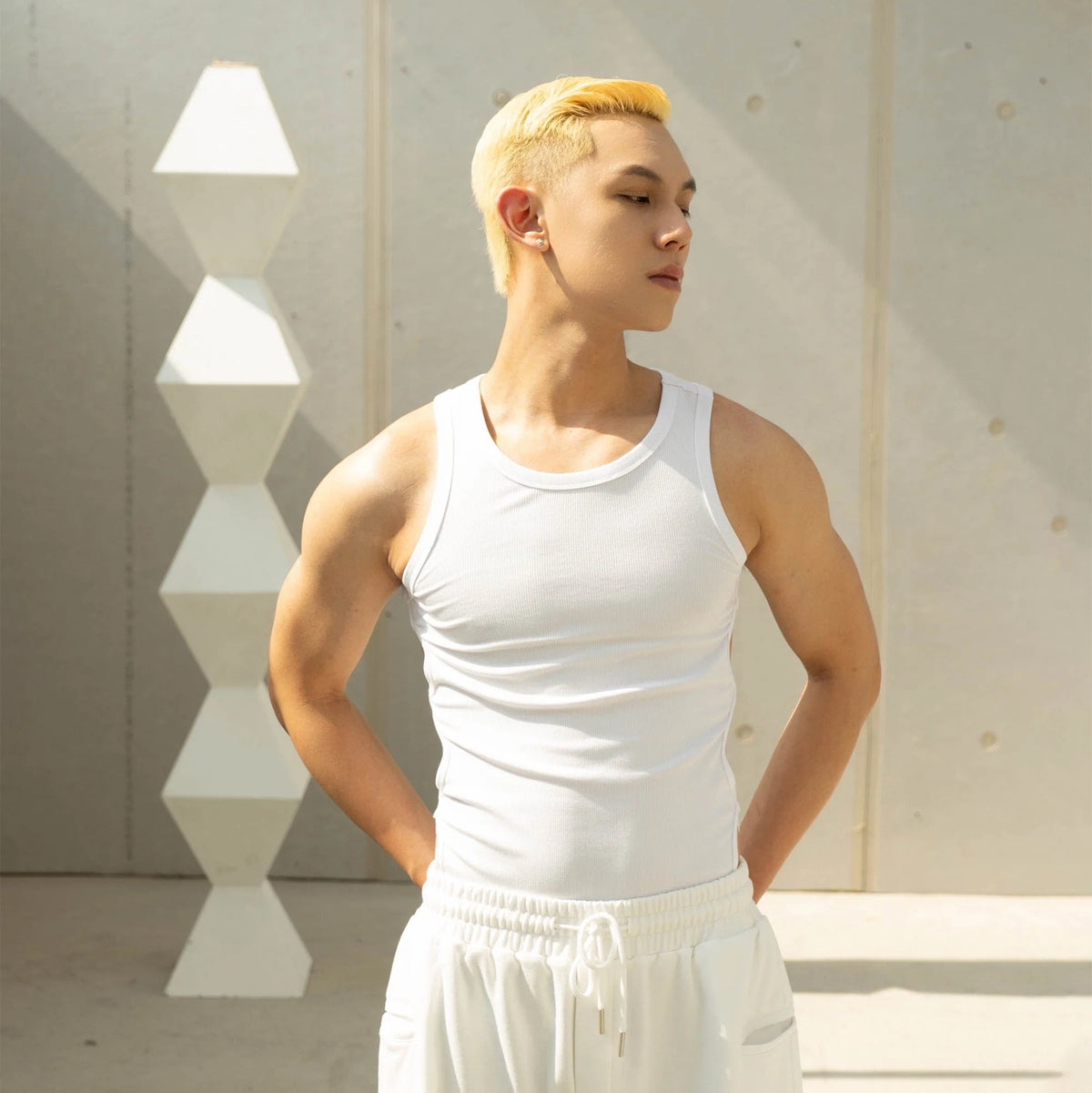 CLP Slim Hollowed Tank Top White