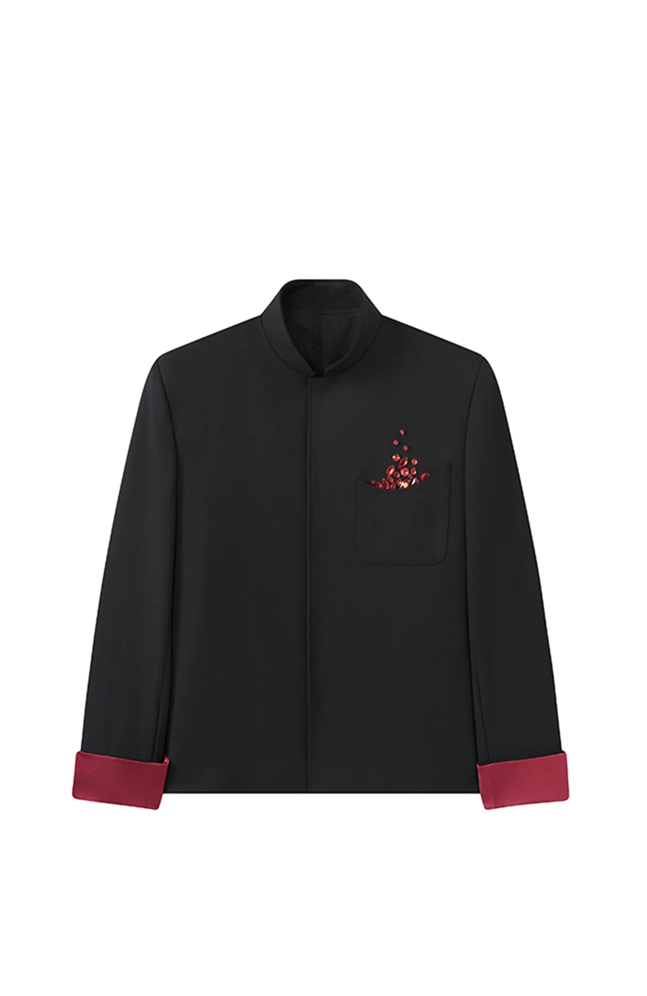 JIECHI Diamond Embellished Contrast Cuffs Mandarin Blazer