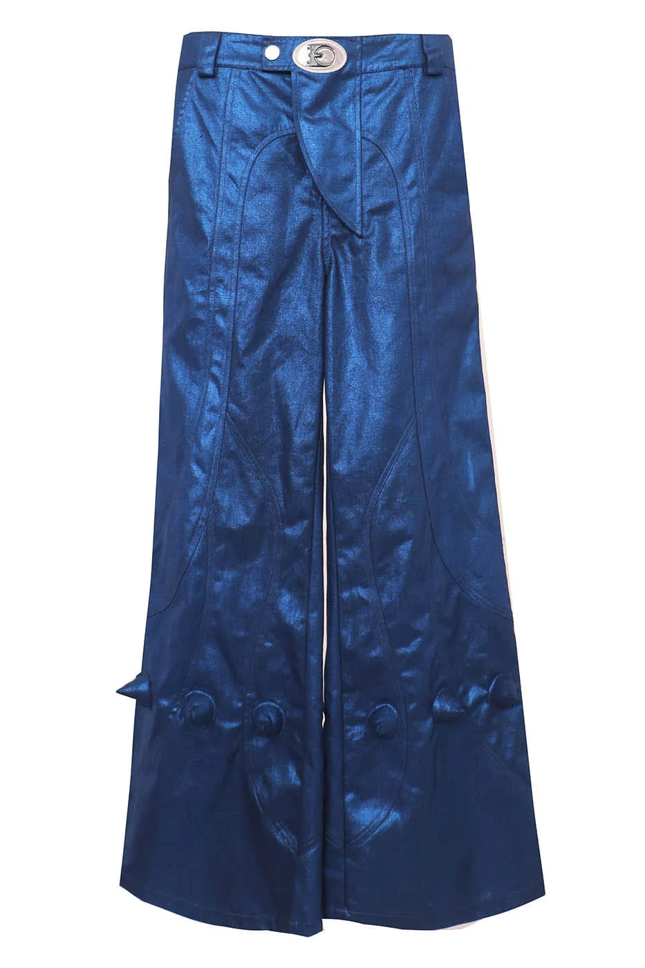 EMBRYO Metallic Devil Horned Wide-Leg Paneled Pants Blue