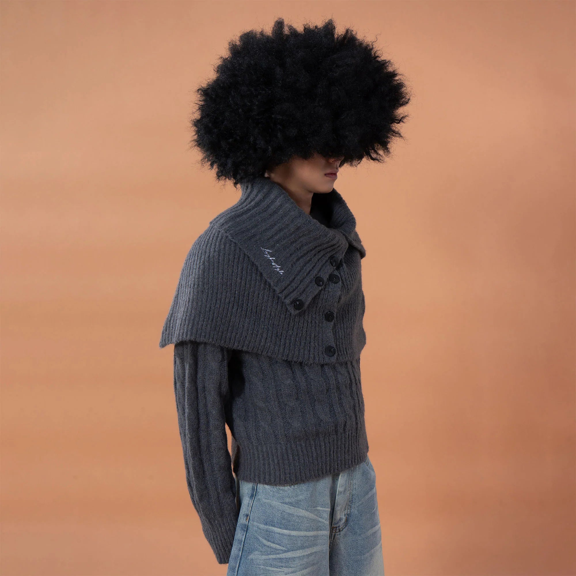 CLP Detachable Capelet Collar Layered Sweater