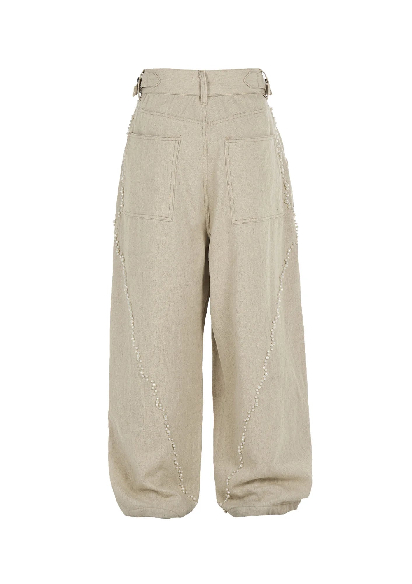 STEEPC Pearl Embellished Linen-Blend Wide-Leg Trousers