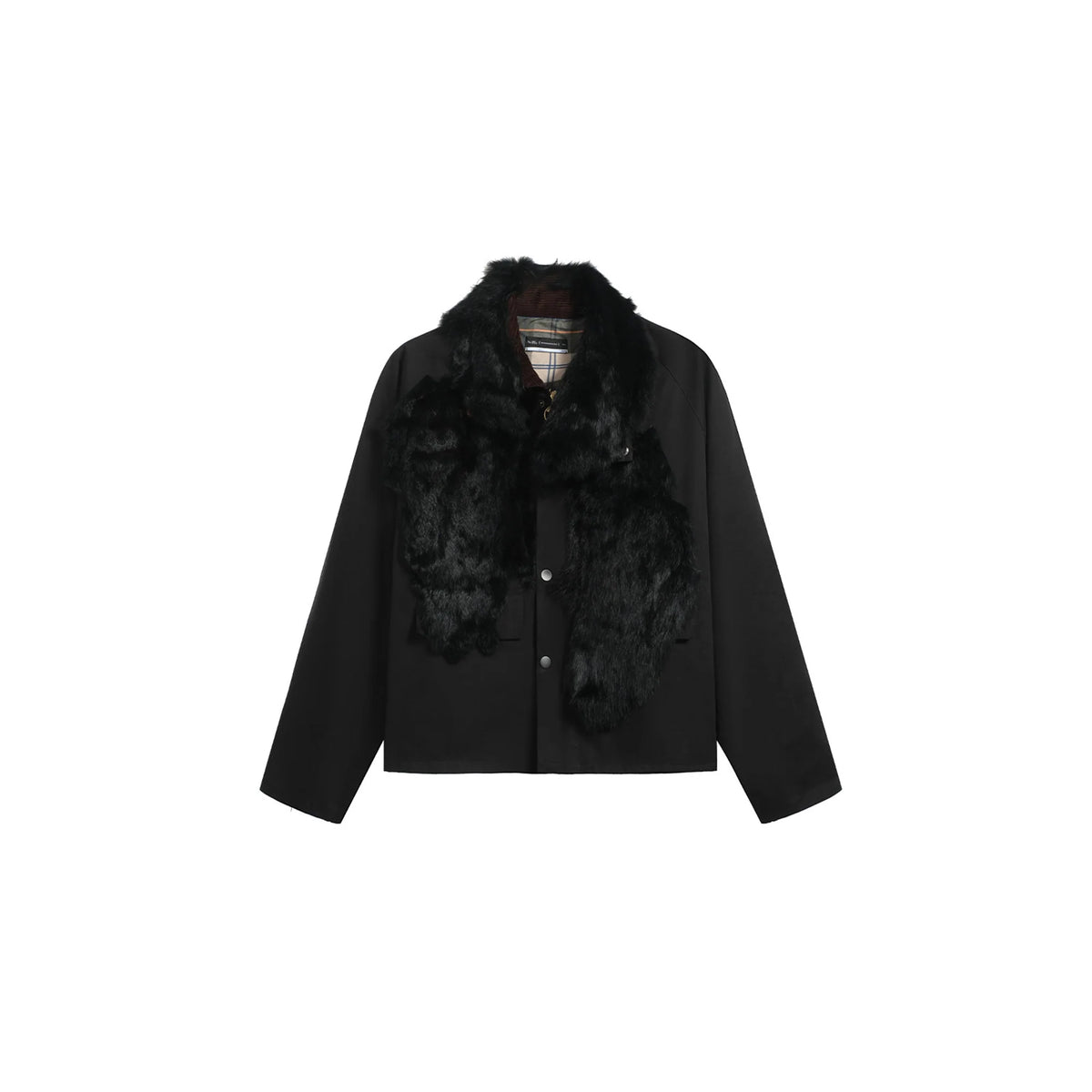 NOTHINGNESS WORLD Mottled Faux Fur Collar Snap-Button Jacket