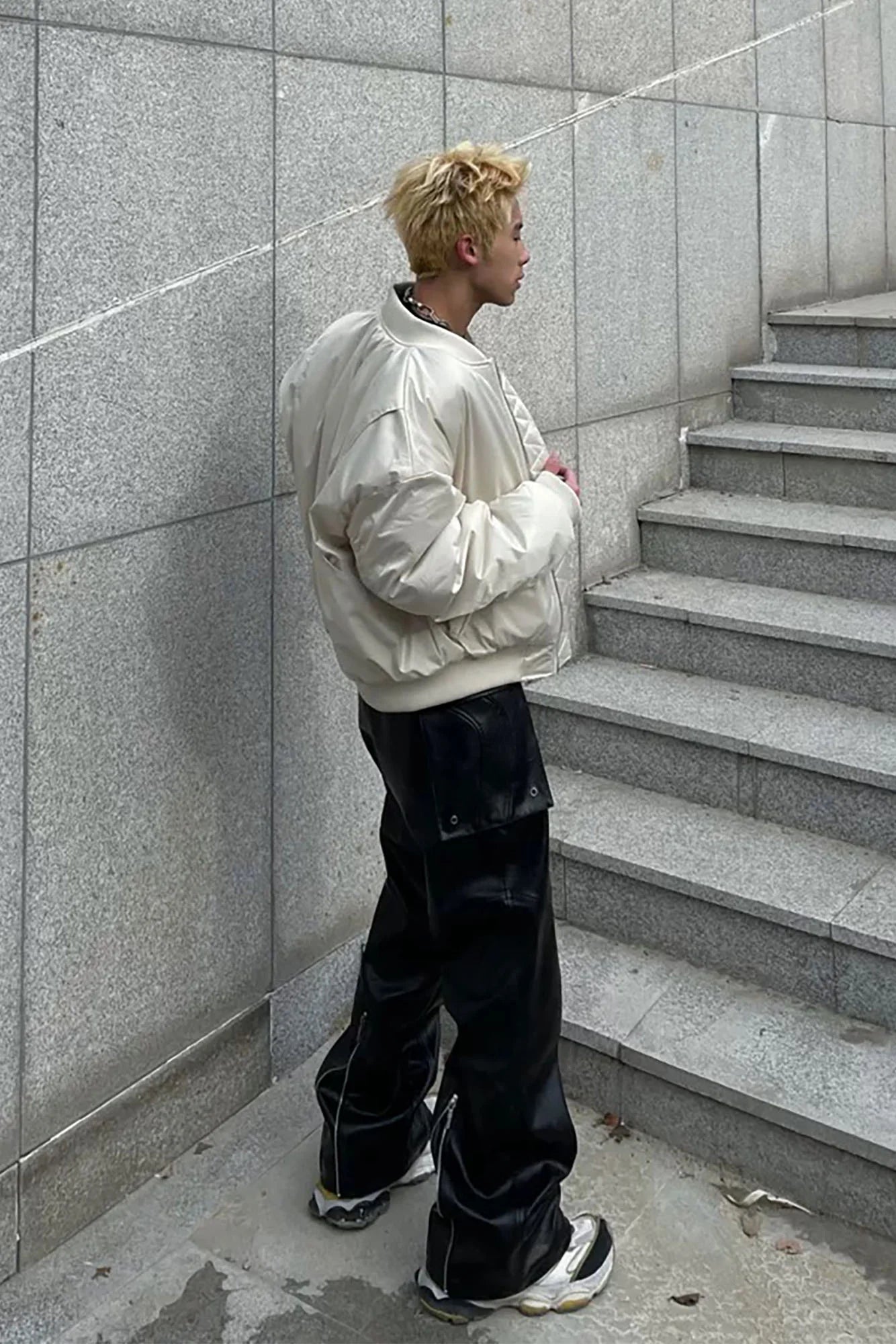 FORFEARTHAT Glossy Panel Zip Hem PU Cargo Pants