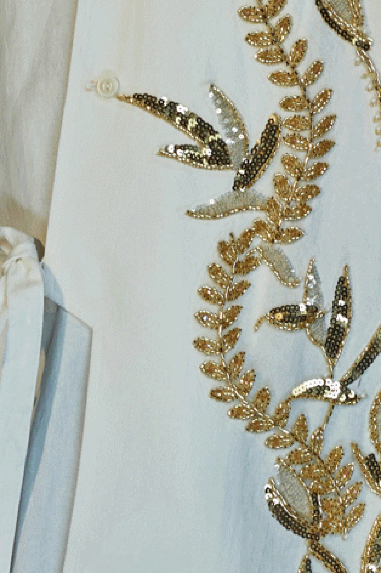 JIECHI Sequin Leaf Embroidered Asymmetrical Wrap Shirt
