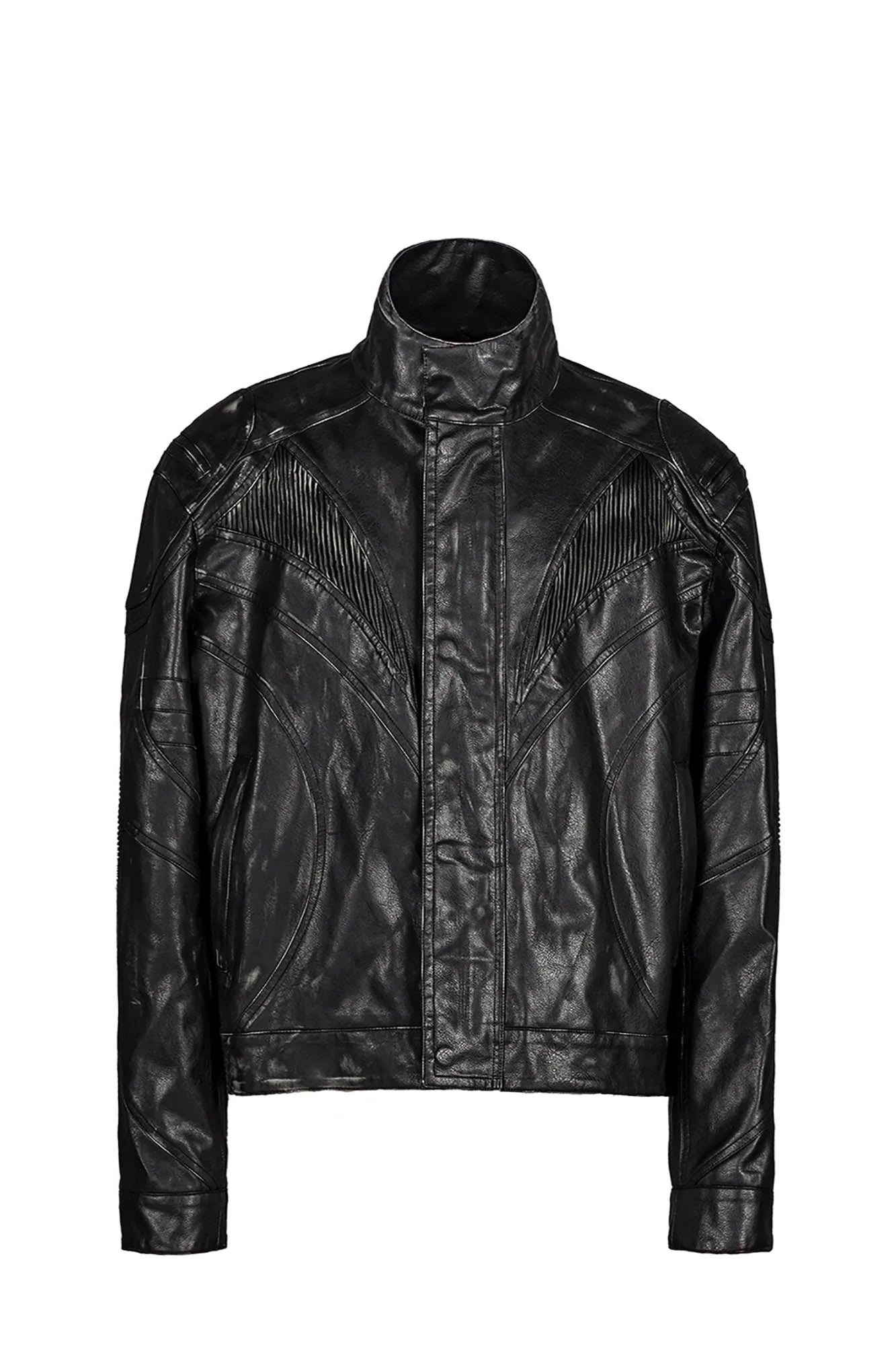 UNDERWATER Distressed Midnight Fang Faux Leather Biker Jacket