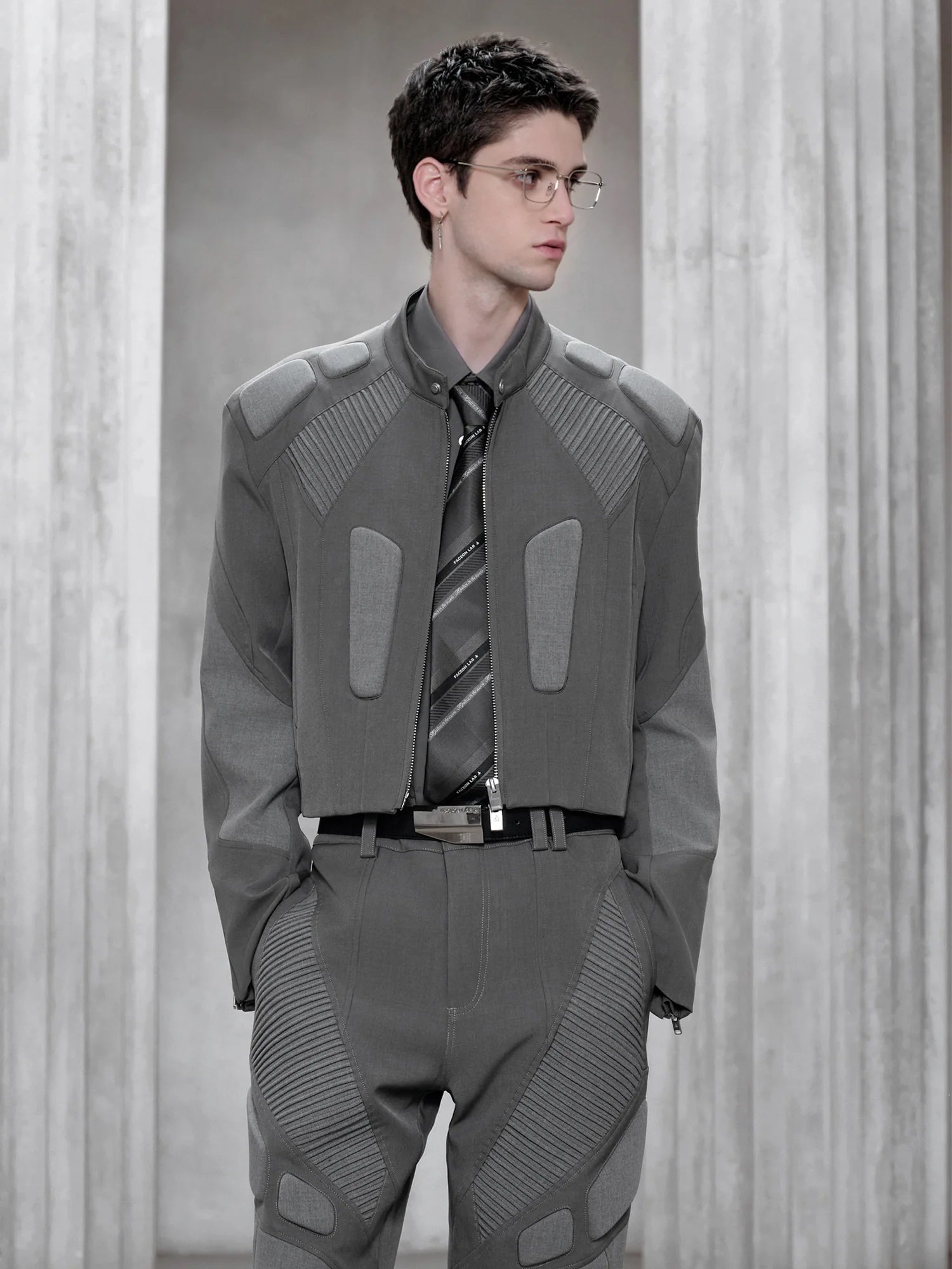 FACEONLAB Paneled Armor Padding Biker Jacket
