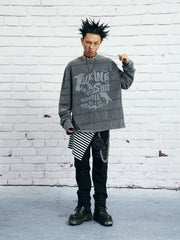 VENTUREK Washed Stripe-Layered Graffiti Long-Sleeve Tee