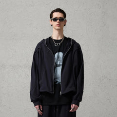 ORGANIC EMOTION Curved Panel Drawstring-Hem Zip-Up Hoodie