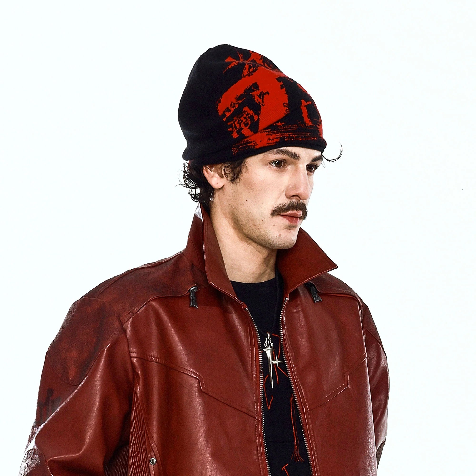 FLYERRER Grunge Cross Jacquard Slouch Beanie