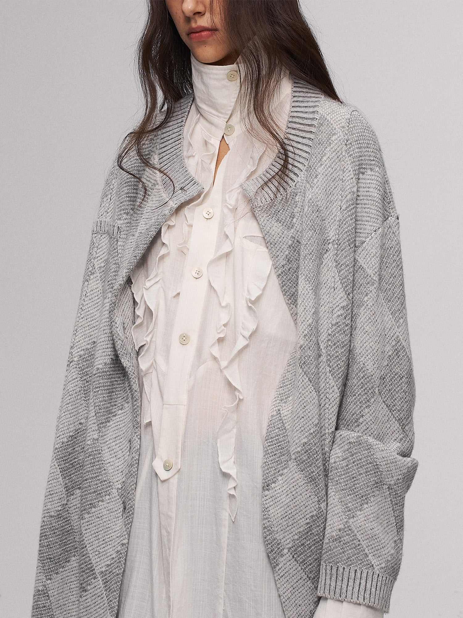 ILNya Nieternite Nifutur Wool-Blend Argyle Jacquard Cardigan Gray