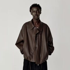 OPICLOTH Soft-Tanned Drawstring Faux Leather Jacket