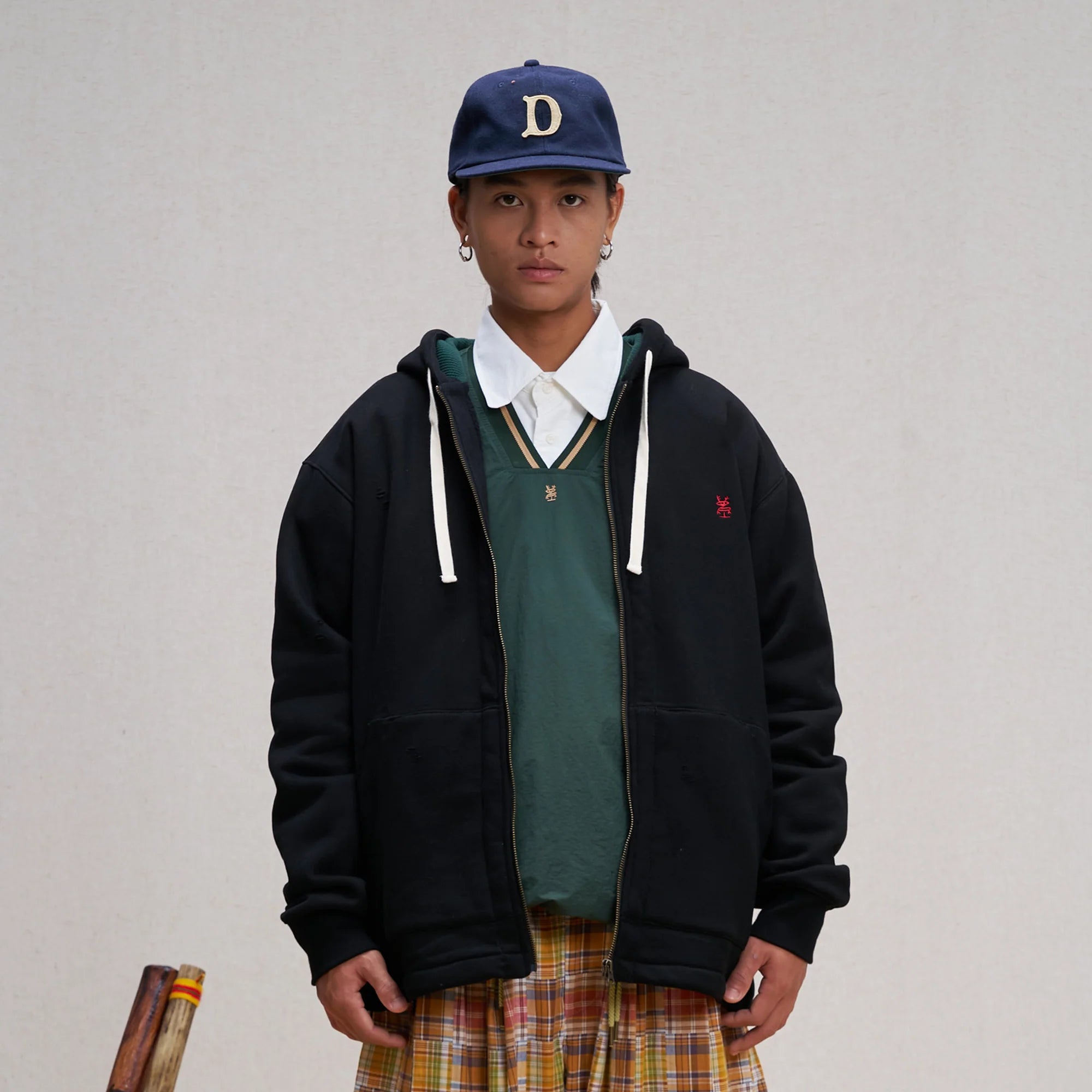 UNLIMITED MOTE Embroidered Waffle Lining Drawstring Hood Jacket