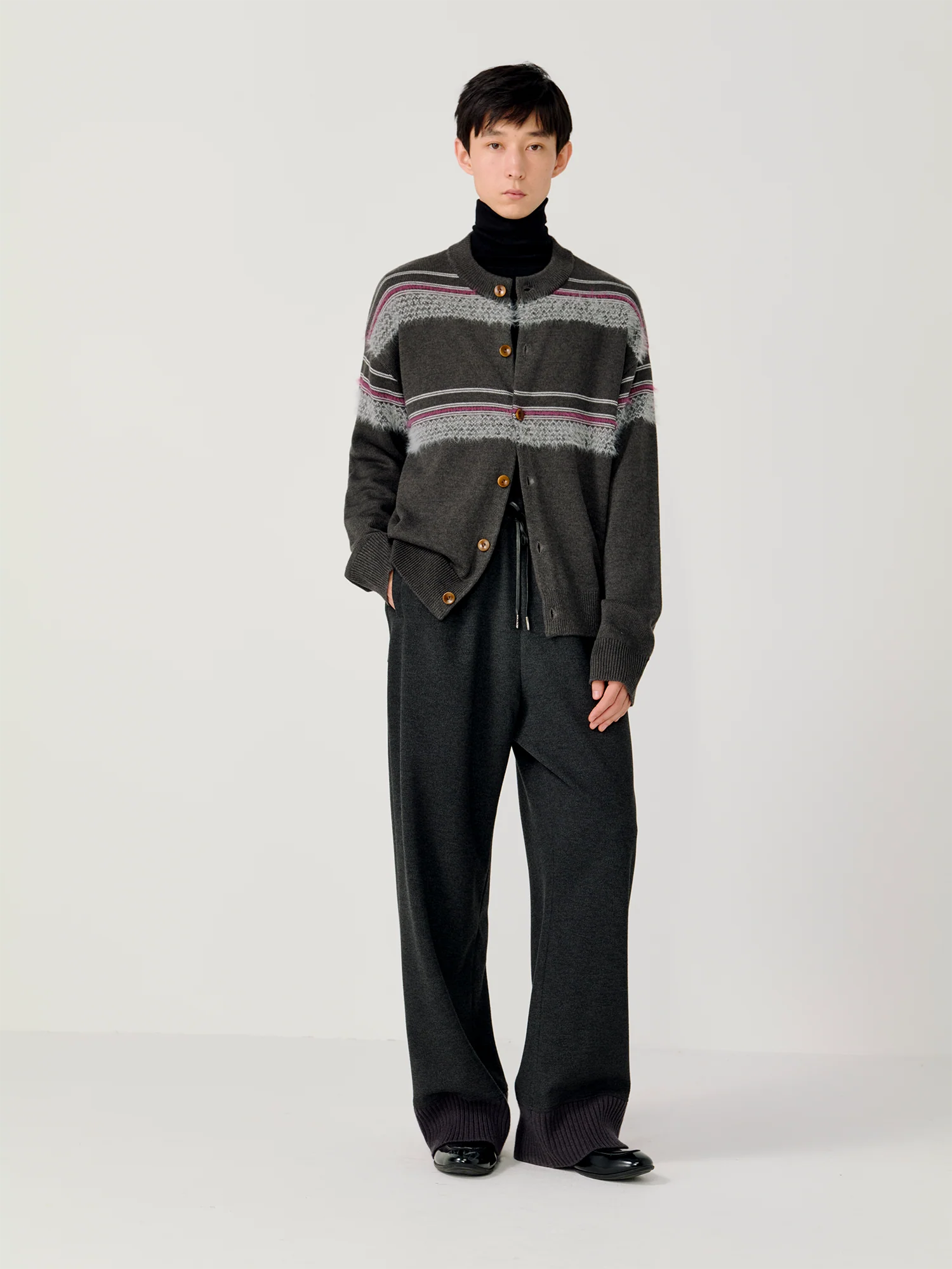 OPICLOTH Ribbed-Hem Drawstring Knit Trousers