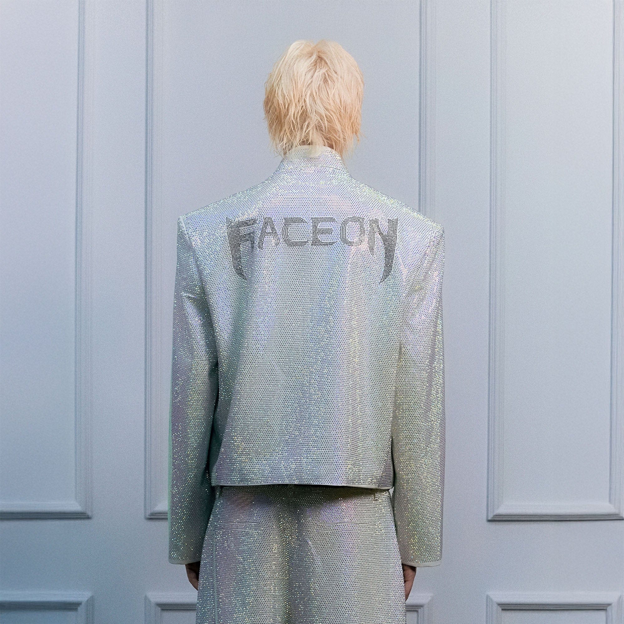 FACEONLAB Iridescent Diamond Mandarin Collar Jacket