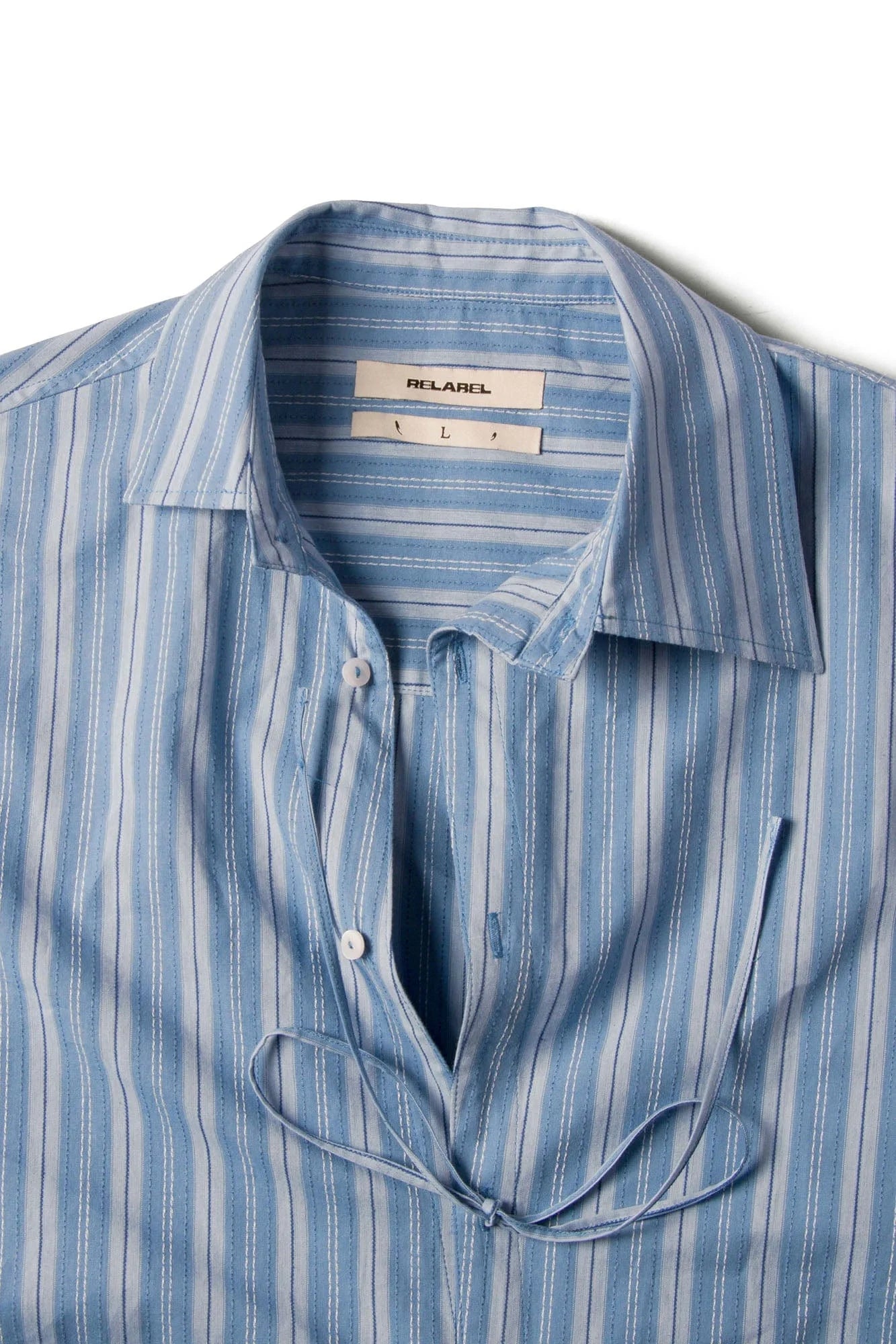 RELABEL Stripe Button-Up Oversized Shirt Blue