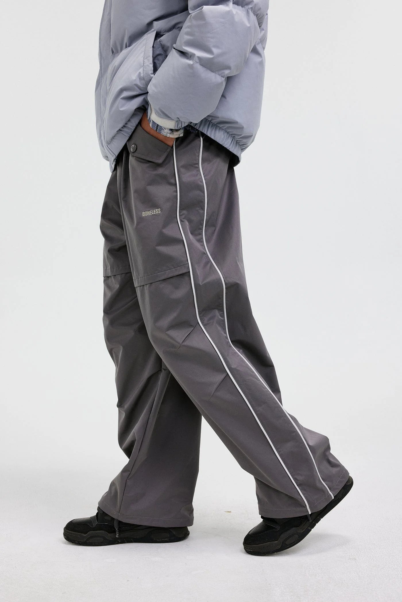 BONELESS Paneled Crinkled Parachute Pants