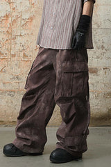 RELABEL Mini Checker Multi-Pocket Strap Pleated Cargo Pants Red