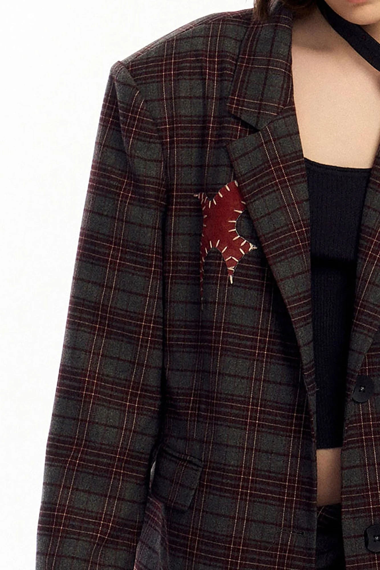 OIPWORD Retro Birds Patchwork Plaid Blazer