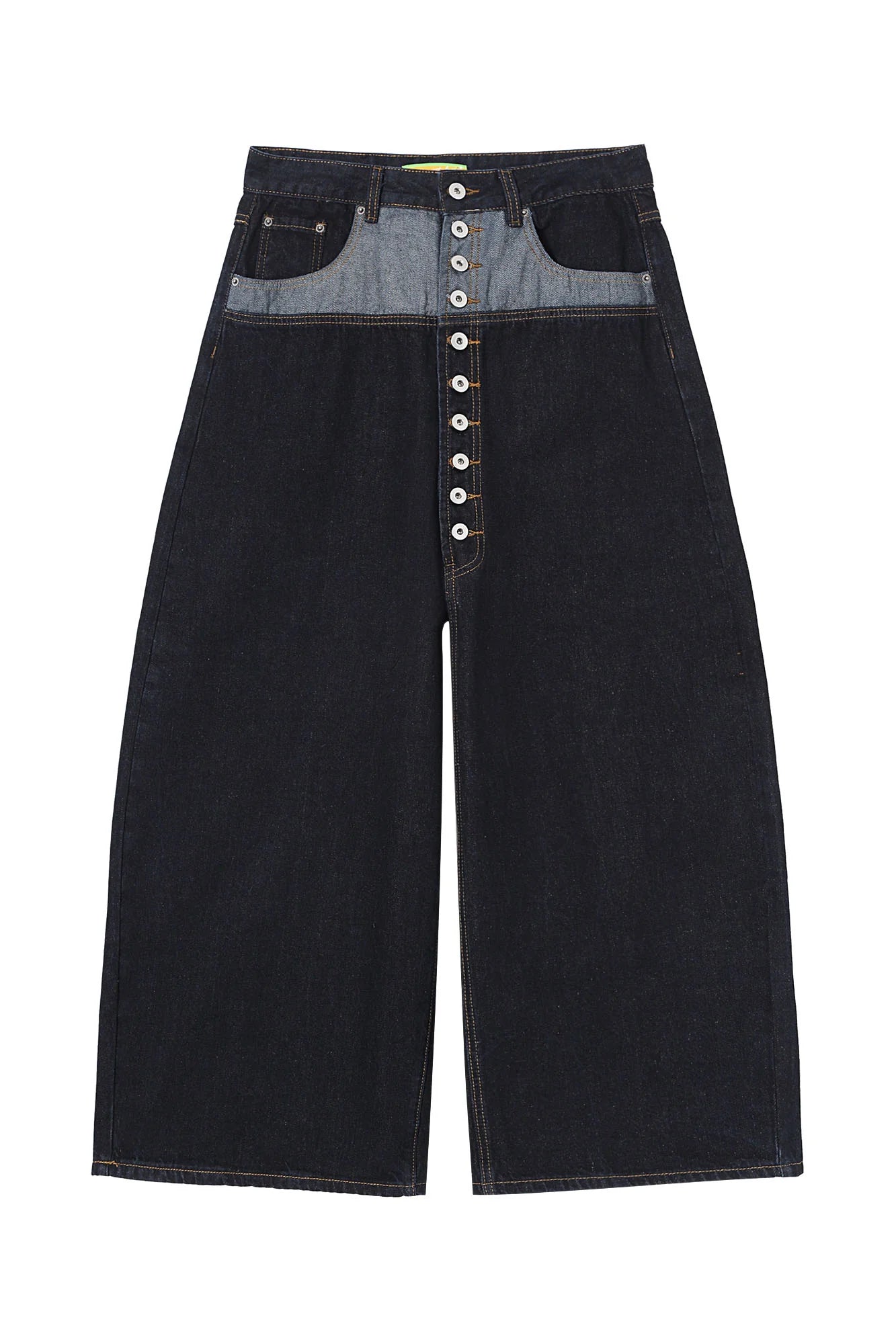 CLP Contrast-Waist Botton-Fly Oversized Raw Jeans