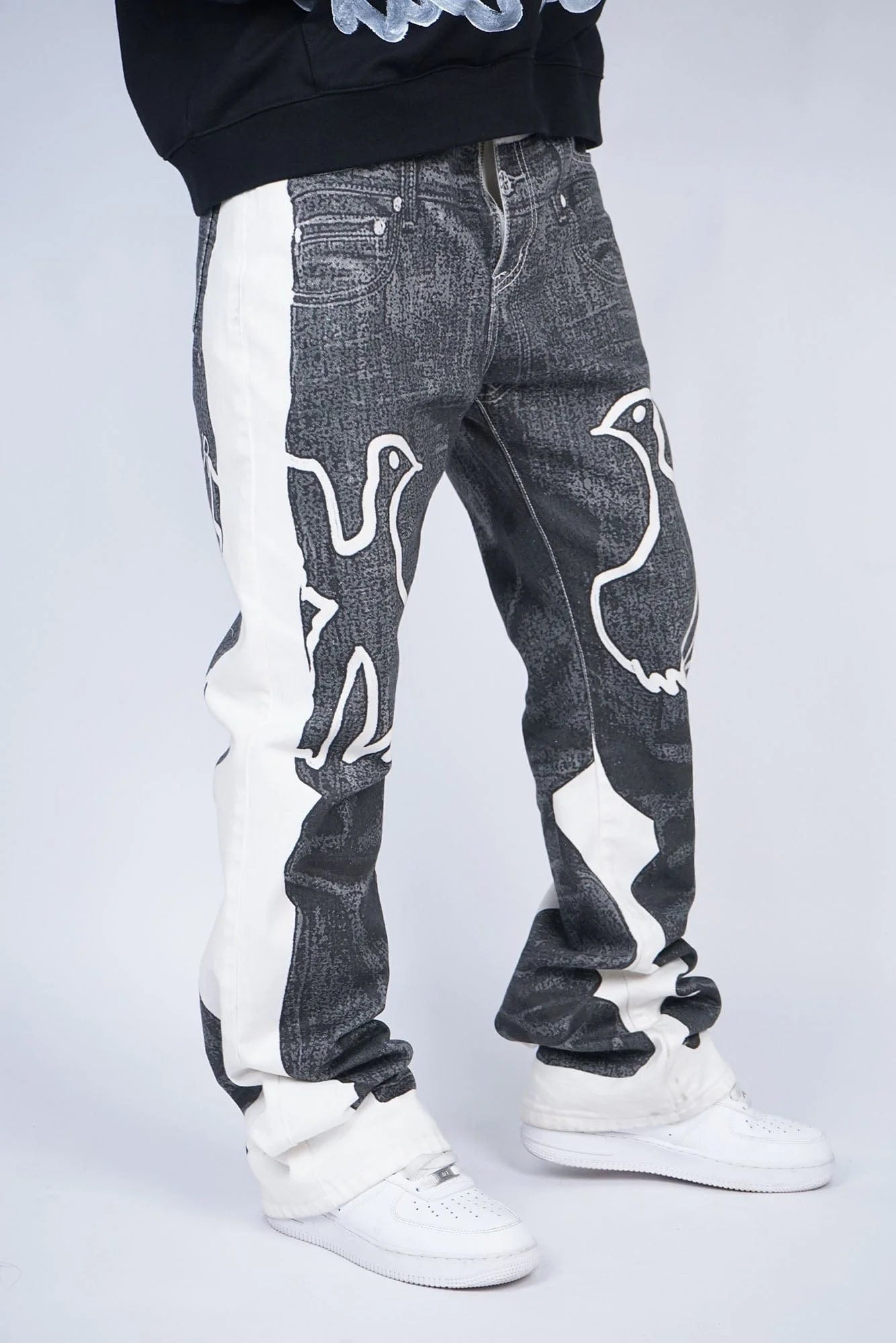 VINKID Faux-Layered Dove Graphic Contrast Panel Jeans