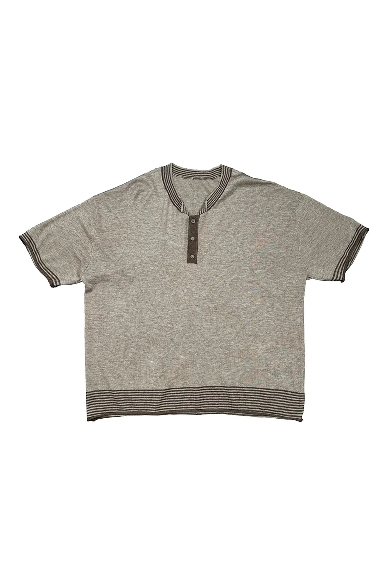 RICHILL Button-Collar Stripe-Trim T-Shirt