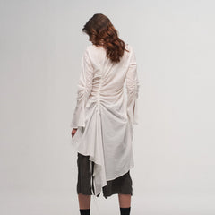 ILNya Nieternite Nifutur Ruched Waist Ruffle-Neck Long Shirt