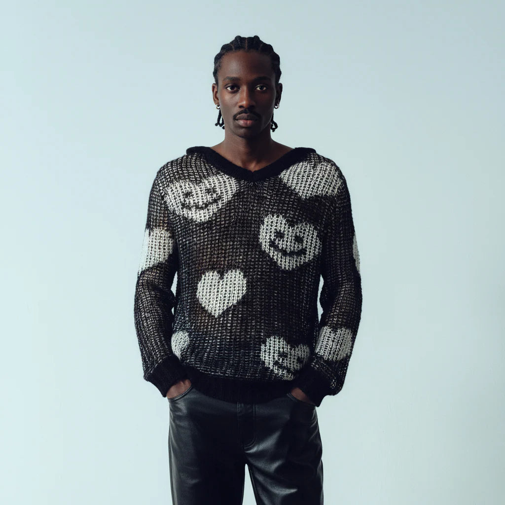 KADAKADA Smiling Heart Jacquard Knit Hoodie