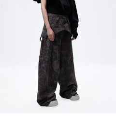 MOGONGSHE Distressed Detachable Drape Curved Panel Jeans