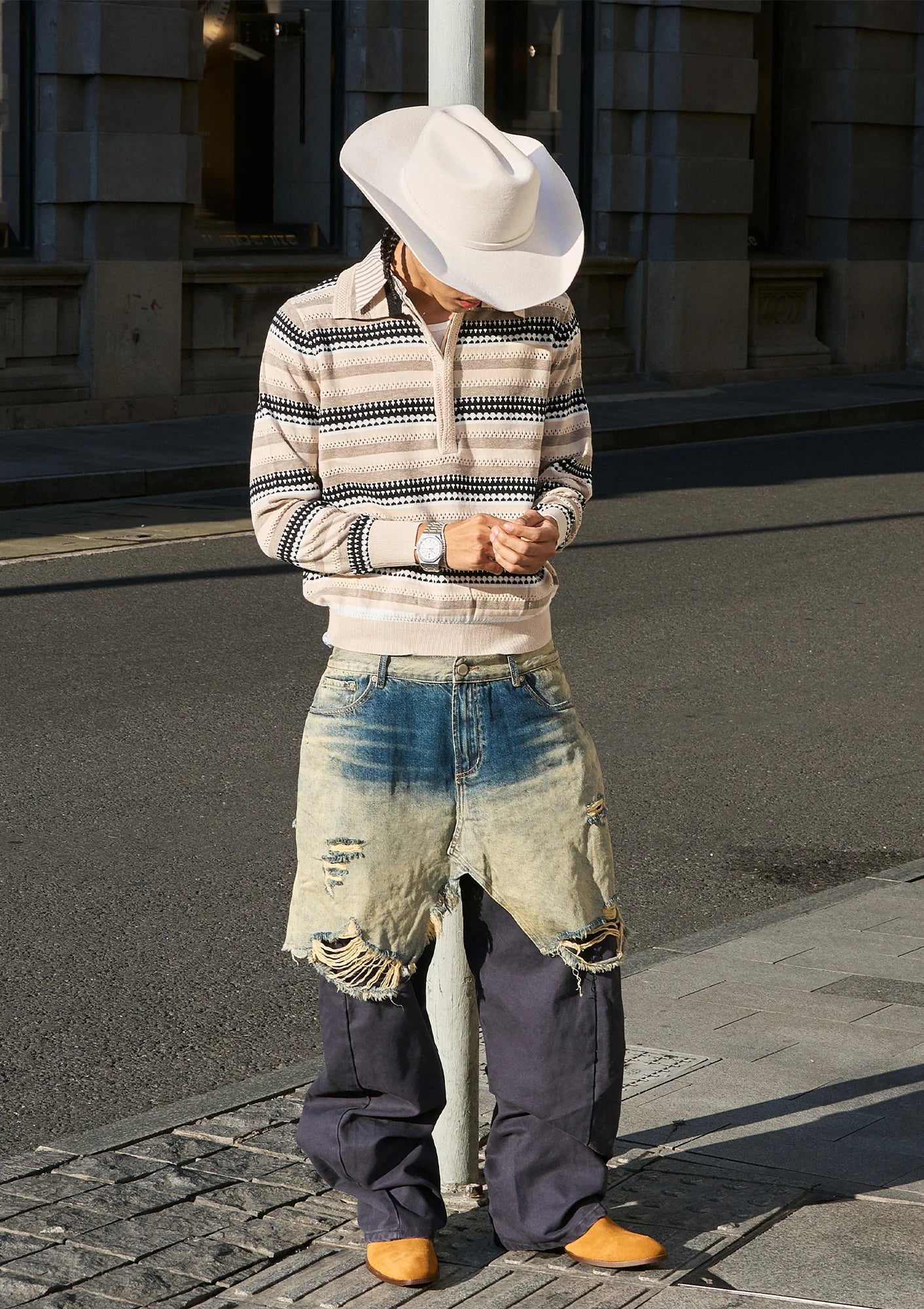 STEEPC Stripe Faux-Layered Polo Sweater