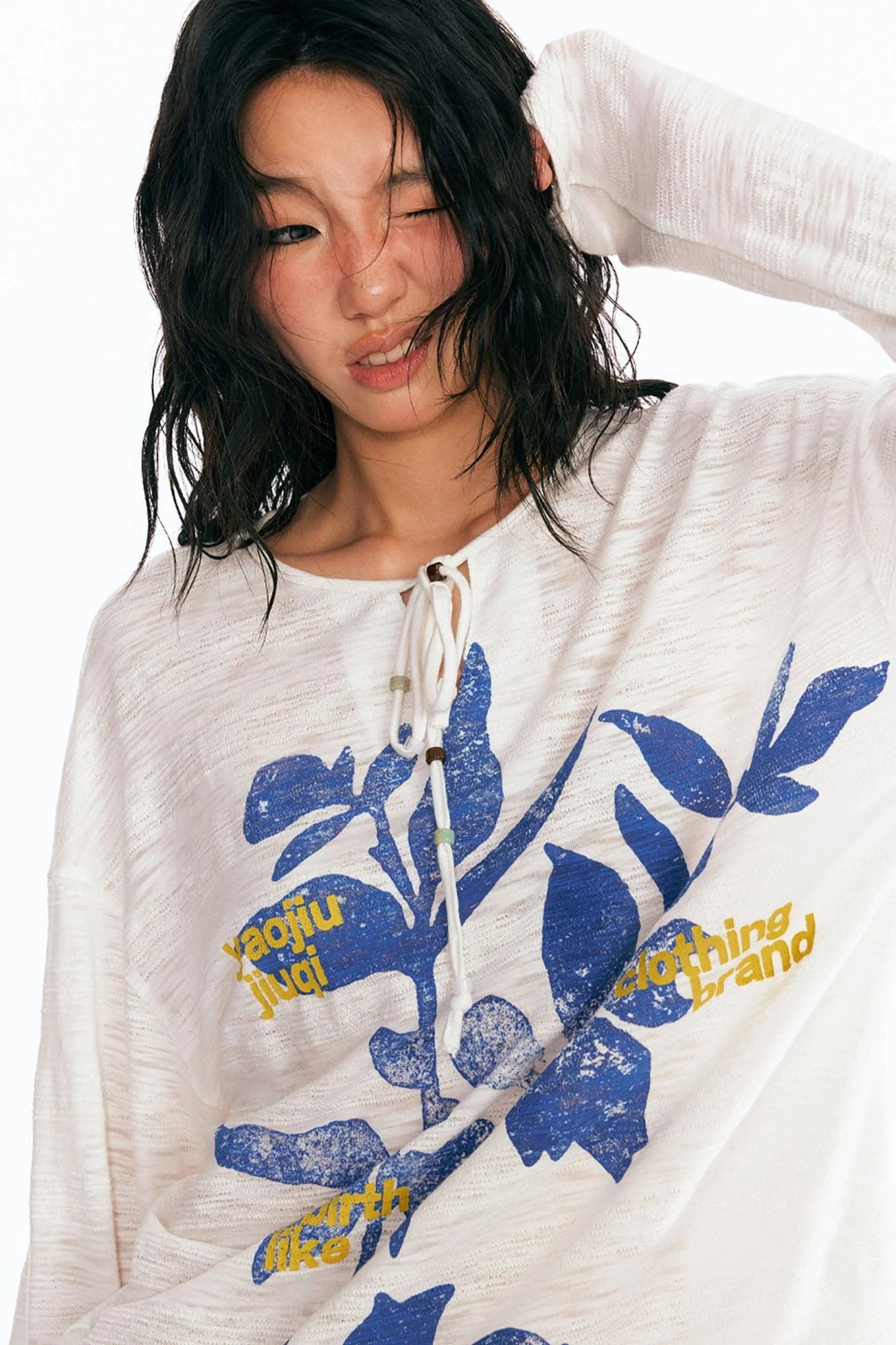 1997 POSTOFFICE Sesame Leaves Drawstring Neck Long-Sleeve Tee