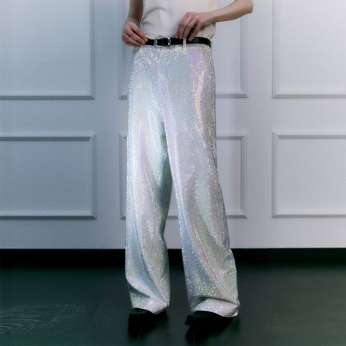 FACEONLAB Iridescent Diamond Wide-Leg Pants