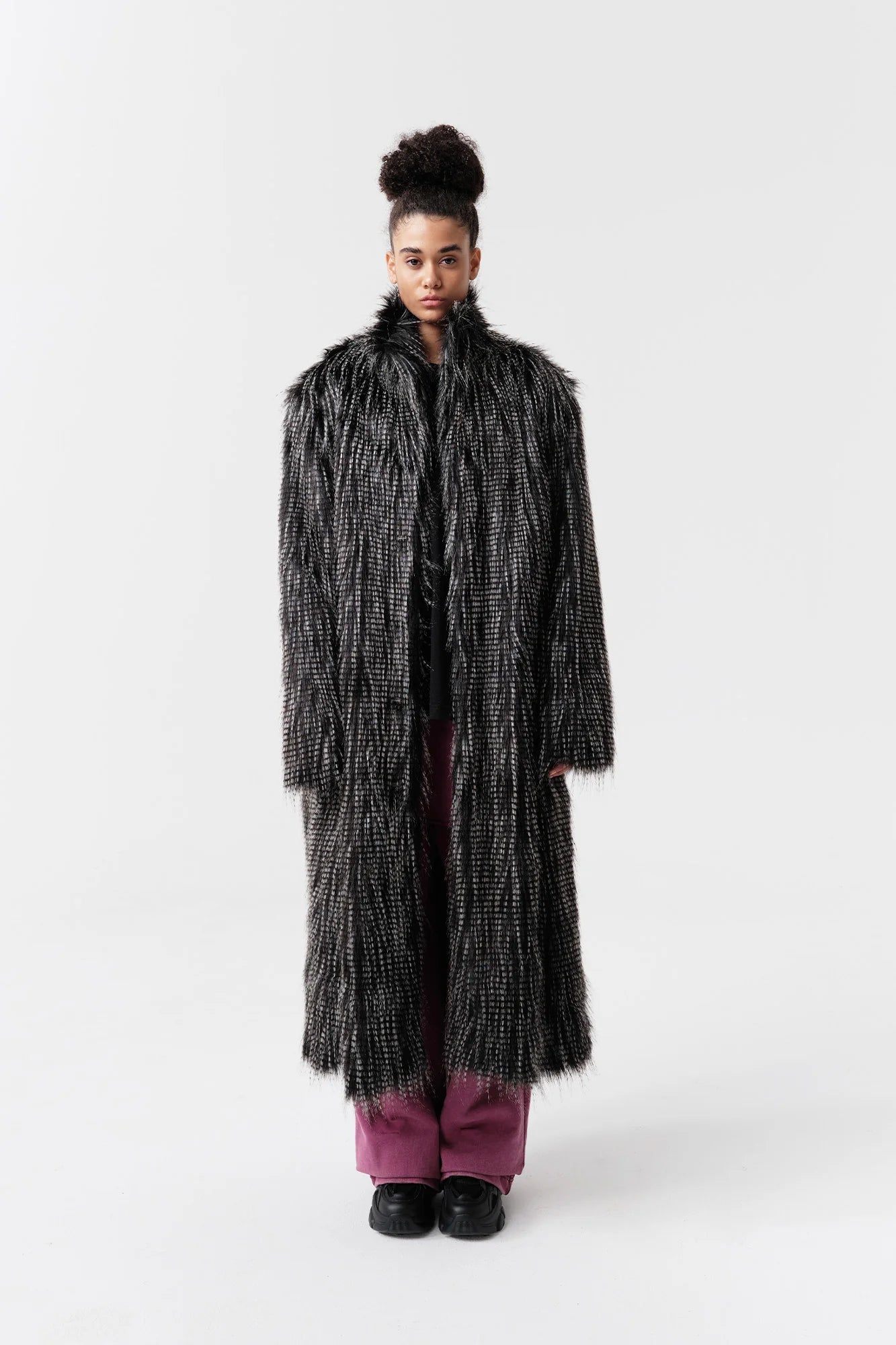 VANN VALRENCE Shaggy Layered Faux Fur Long Coat