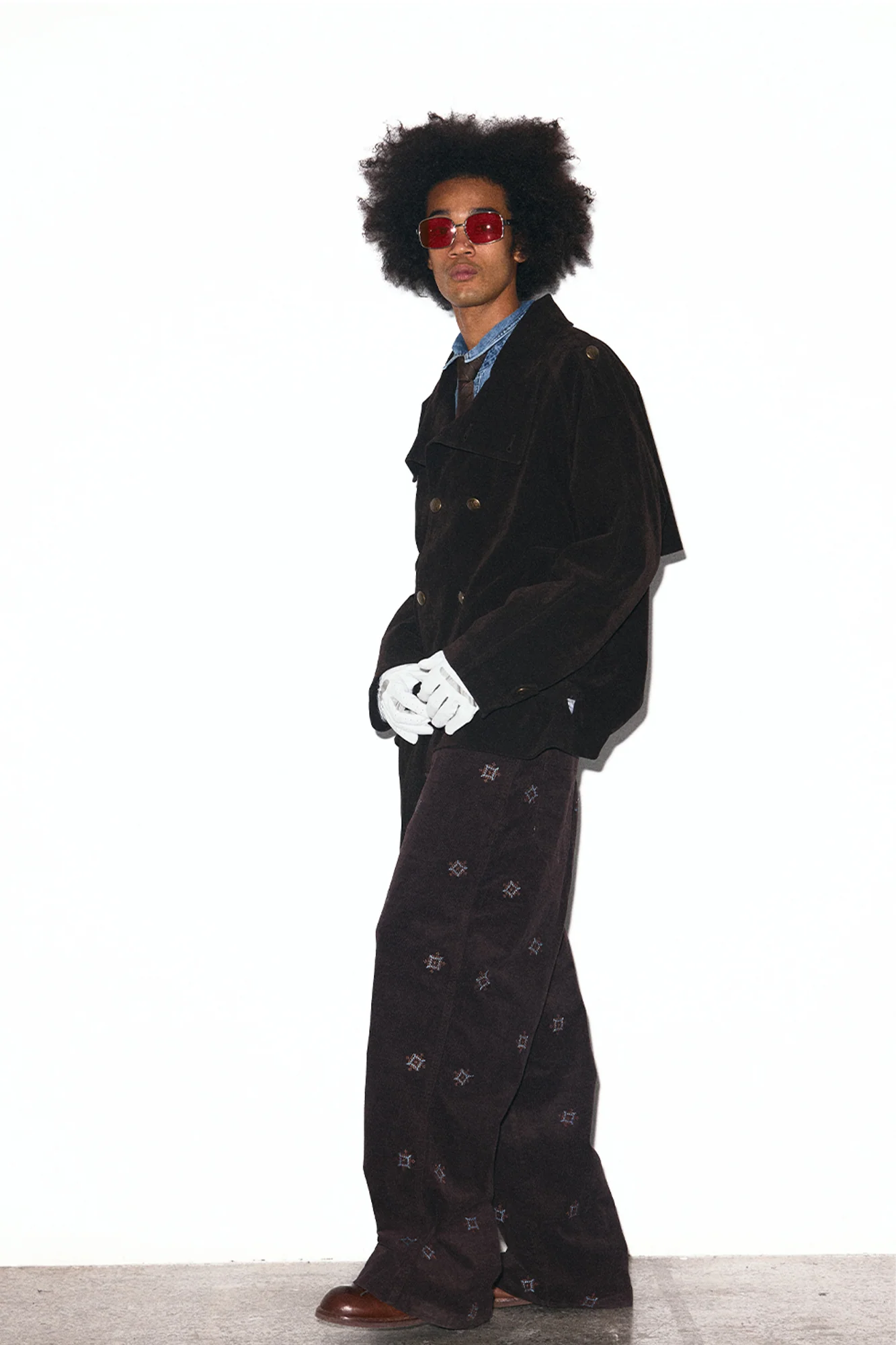 TRECLUB Velvet Double-Breasted Short Trench Jacket