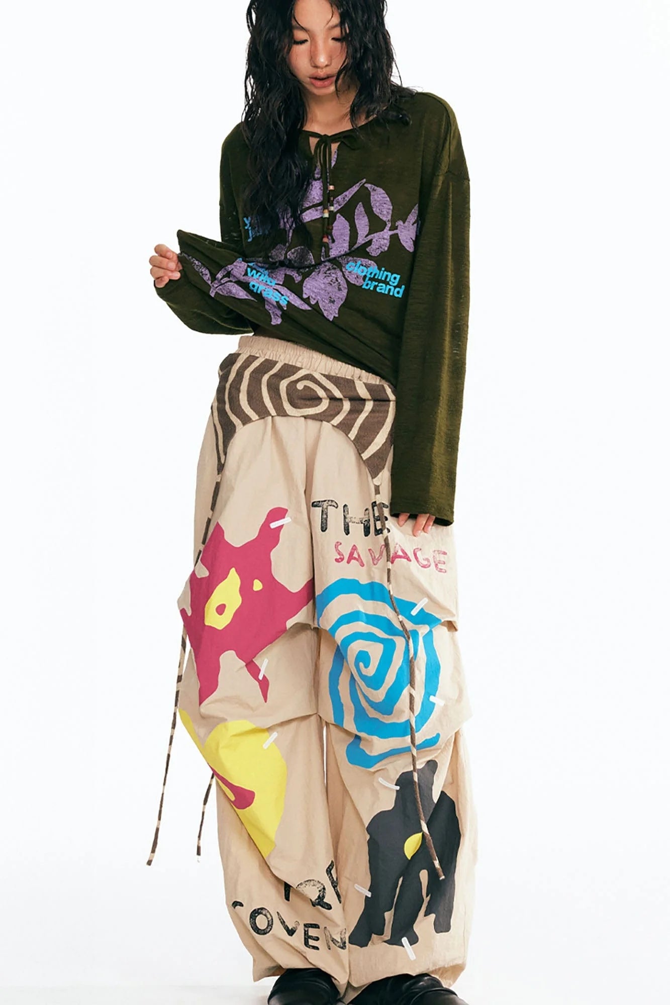 1997 POSTOFFICE Sesame Leaves Drawstring Neck Long-Sleeve Tee