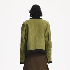 LEONSENSE Paneled Fleece Trim Paint-Splattered Jacket