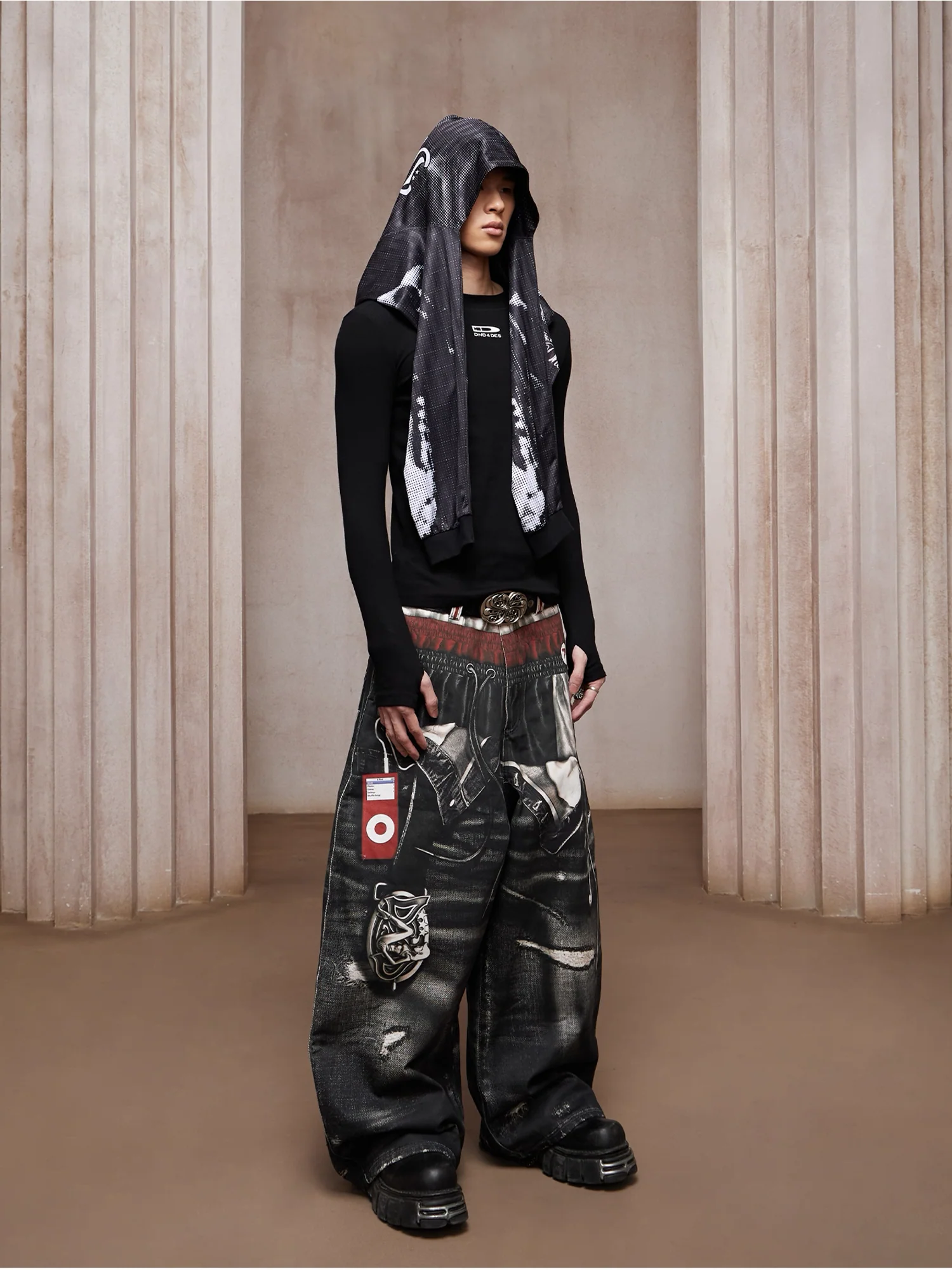 DND4DES Triple-Waist Graphic Wide-Leg Denim Pants