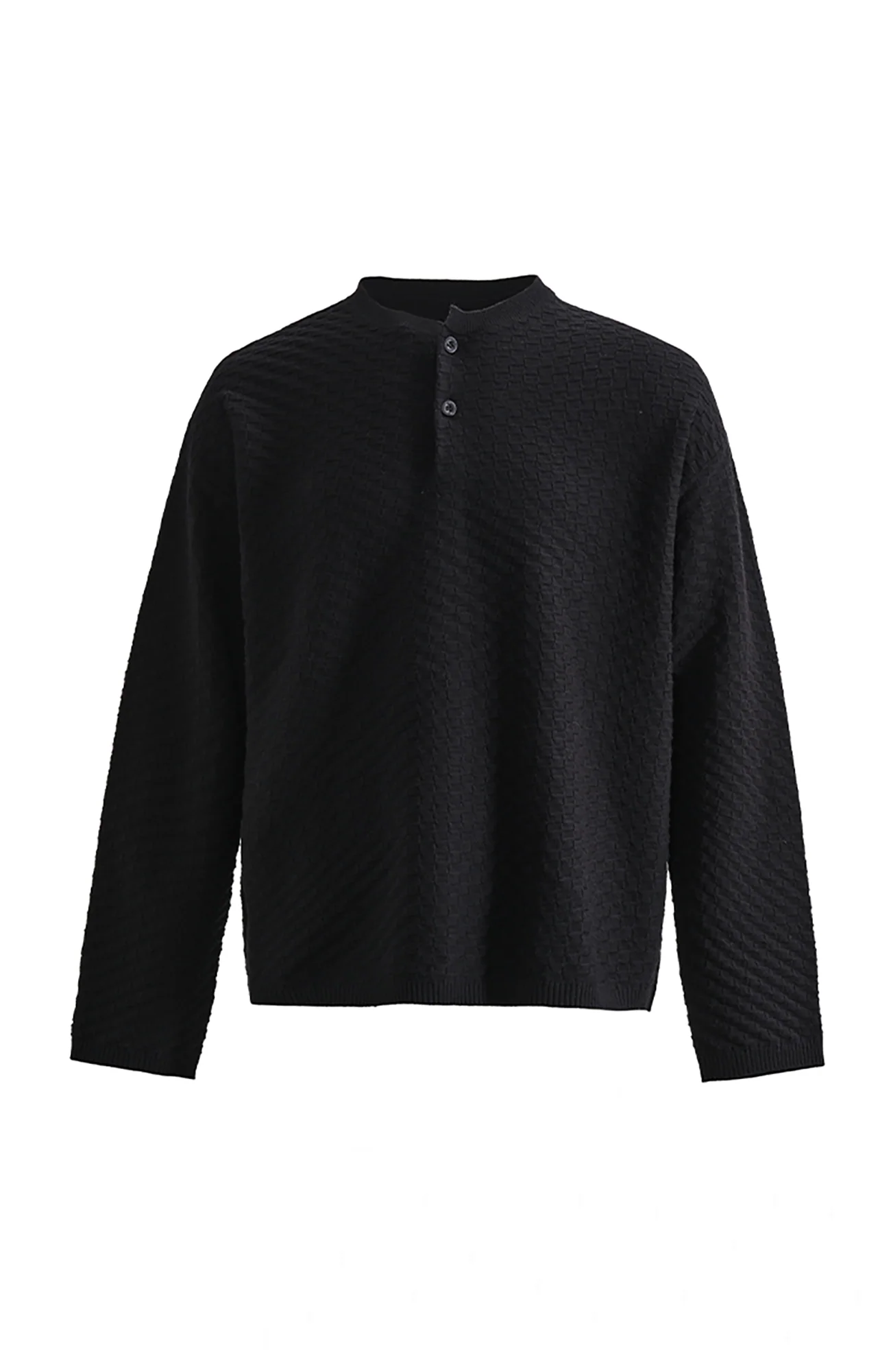 PMW Drop-Shoulder Waffle Henley Sweater