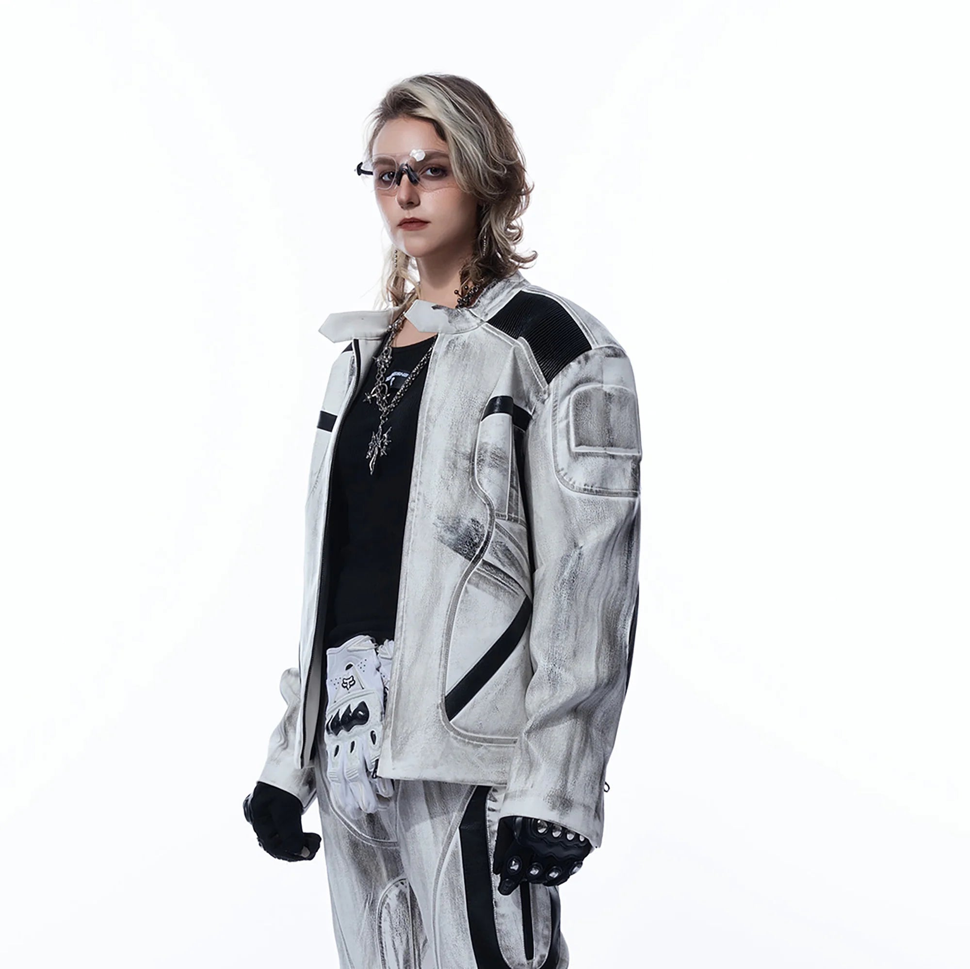 MOGONGSHE Distressed Techwear PU Moto Jacket