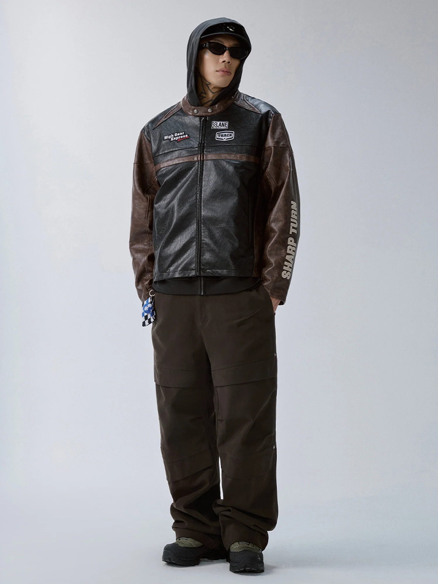 F2CE Retro Embroidered Patch PU Moto Jacket