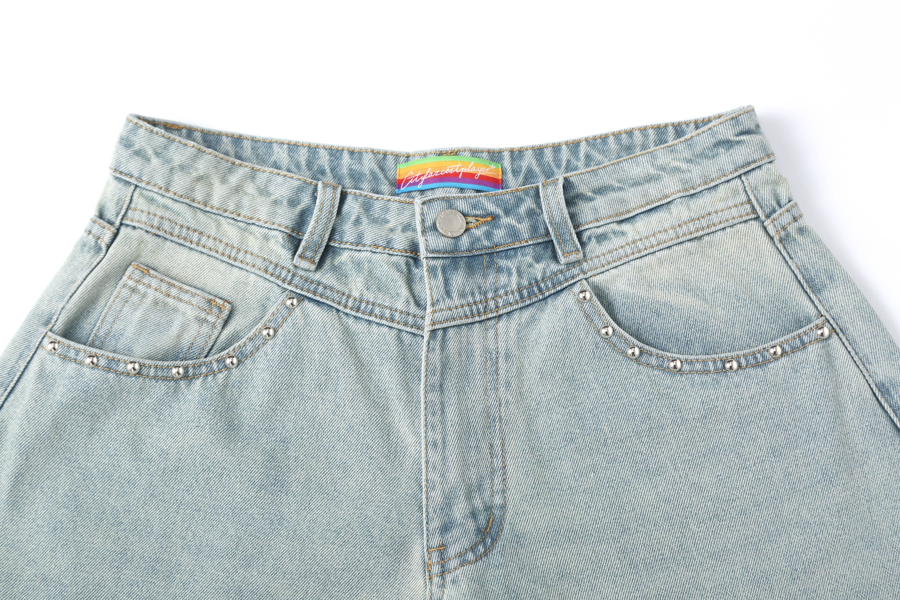 CLP Washed Diamond-Dusted Curved-Leg Jeans