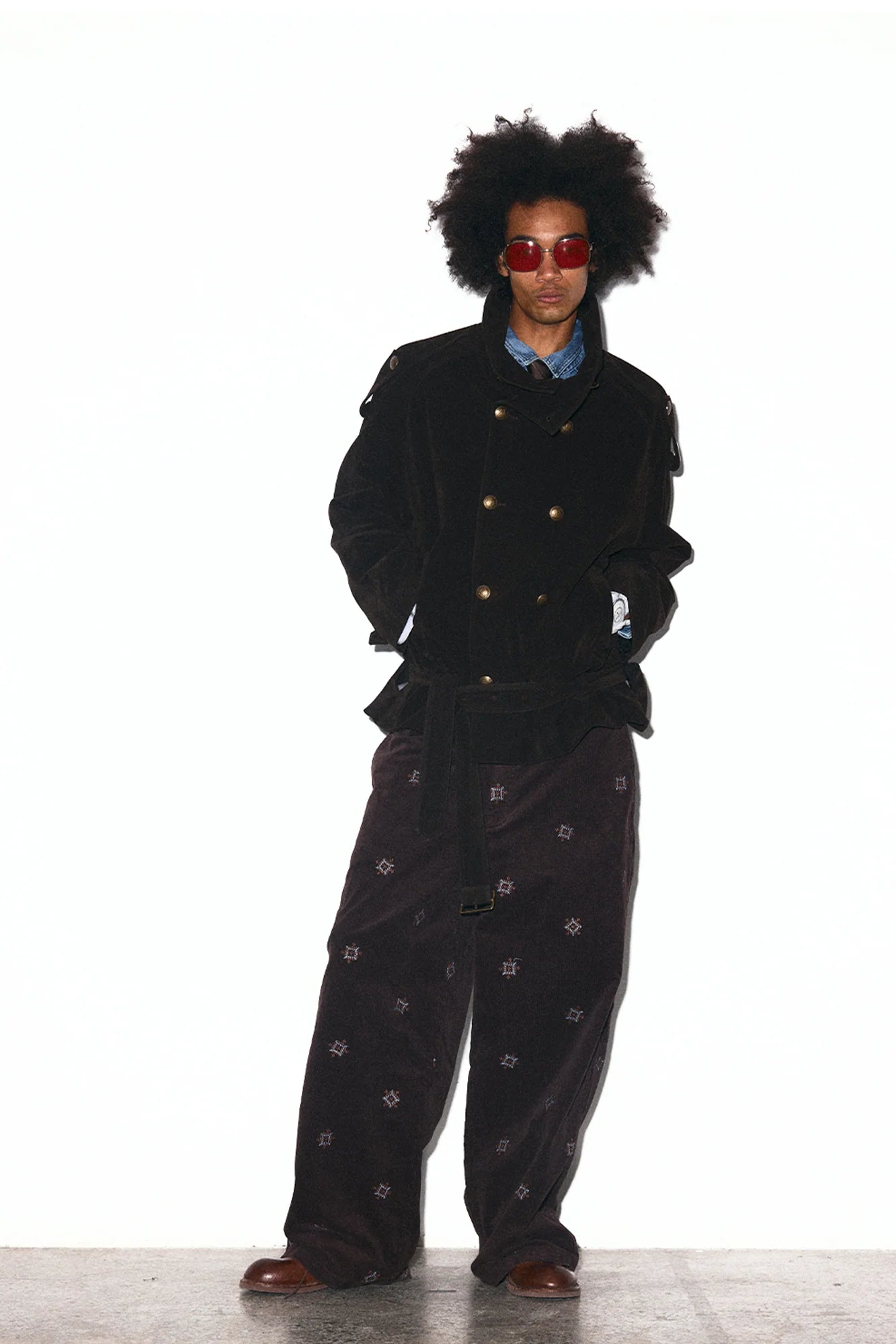 TRECLUB Velvet Double-Breasted Short Trench Jacket