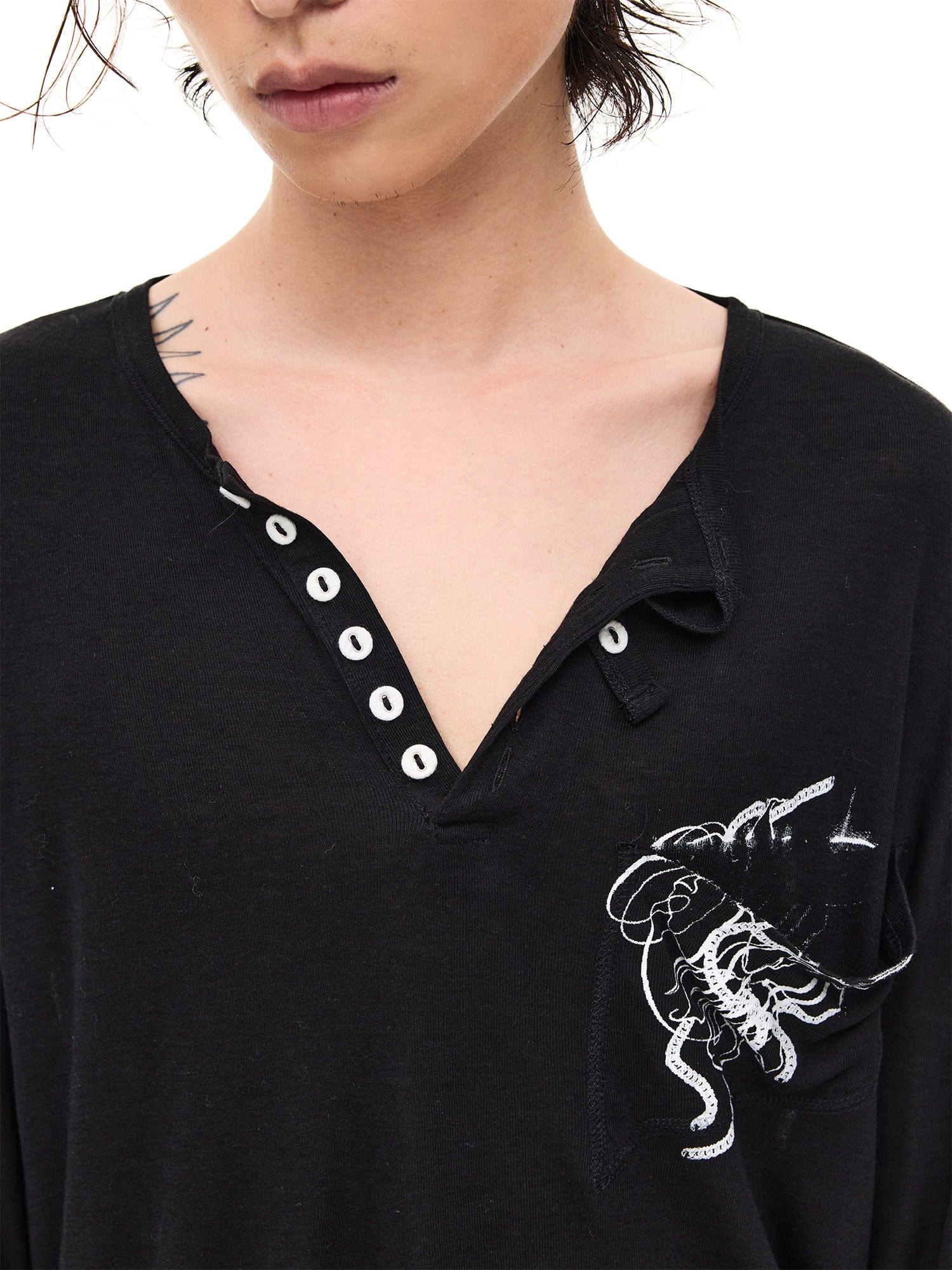 WHISTLEHUNTER Merino-Tencel Henley Graphic Long-Sleeve Tee