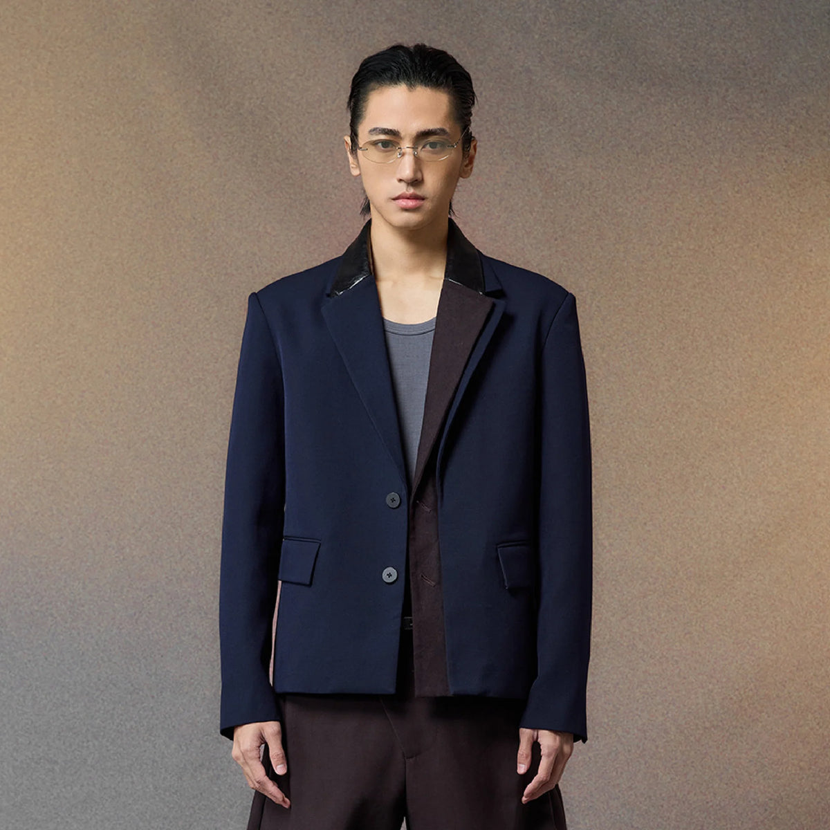 ALVNG AR ANTS Contrast PU-Panel Layered-Placket Blazer