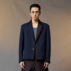 ALVNG AR ANTS Contrast PU-Panel Layered-Placket Blazer